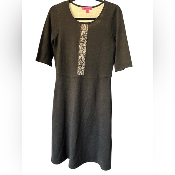 Betsey Johnson Black Short Sleeve Knit Dress Lace Back Detail Size Medium - Picture 2 of 6